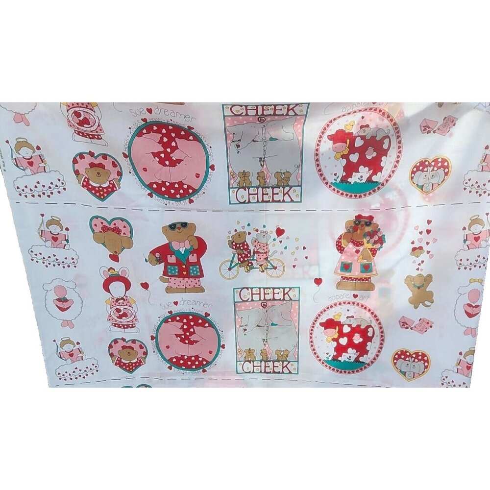 Vintage 1993 Sue Dreamer Fabric Hearts Valentine Love Cotton Fabric Panel